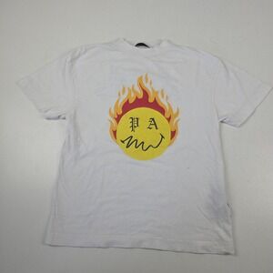 Palm Angels Smiley Shirt Mens Small White Flame Smiley Graphic Back Logo Tee